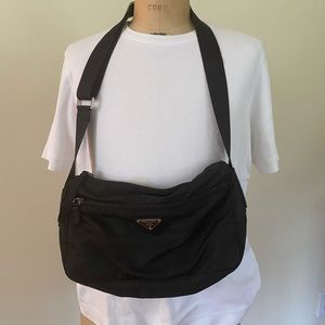 Black Nylon Prada Crossbody Bag w Canvas Straps